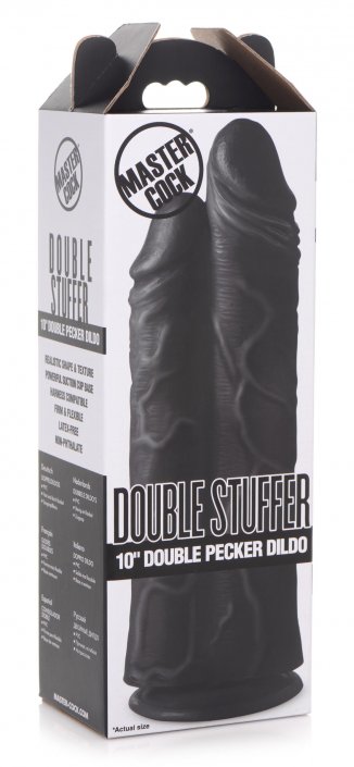 Double Stuffer 10 Inch Dildo AG773-Black Free Discreet USA Shipping  Uncircumcised Uncut Veiny Suction Cup Master Cock Veined Big Black Cock BBC  Double Anal Vaginal Penetration DVP DAP